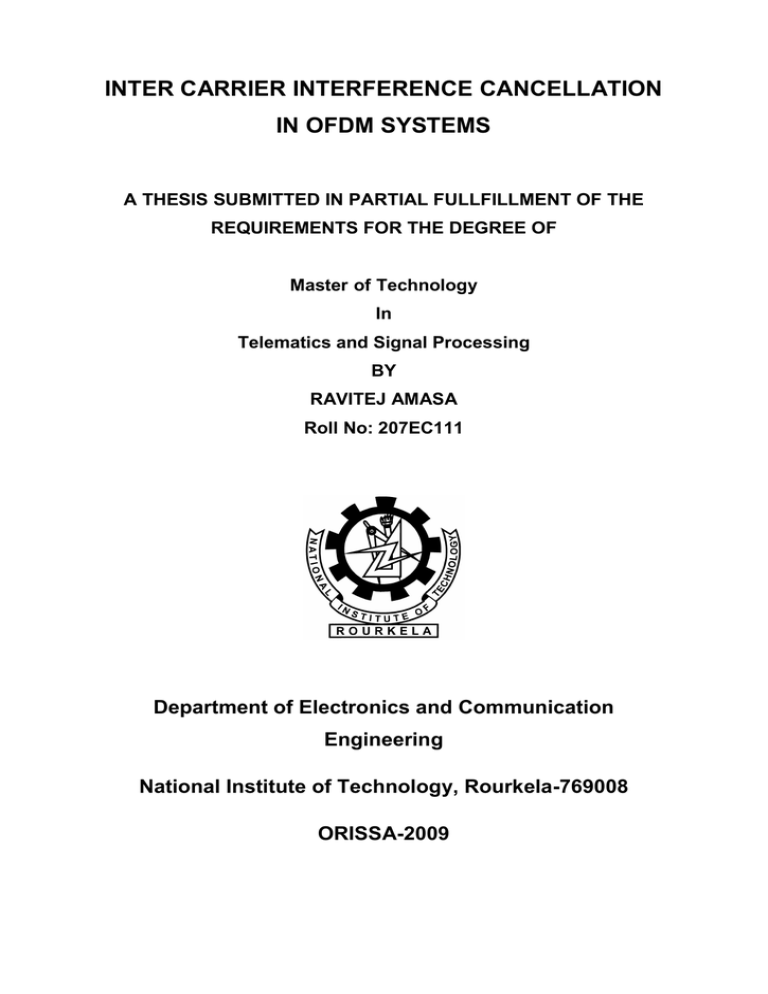 INTER CARRIER INTERFERENCE CANCELLATION IN OFDM SYSTEMS INTER CARRIER INTERFERENCE CANCELLATION IN OFDM SYSTEMS