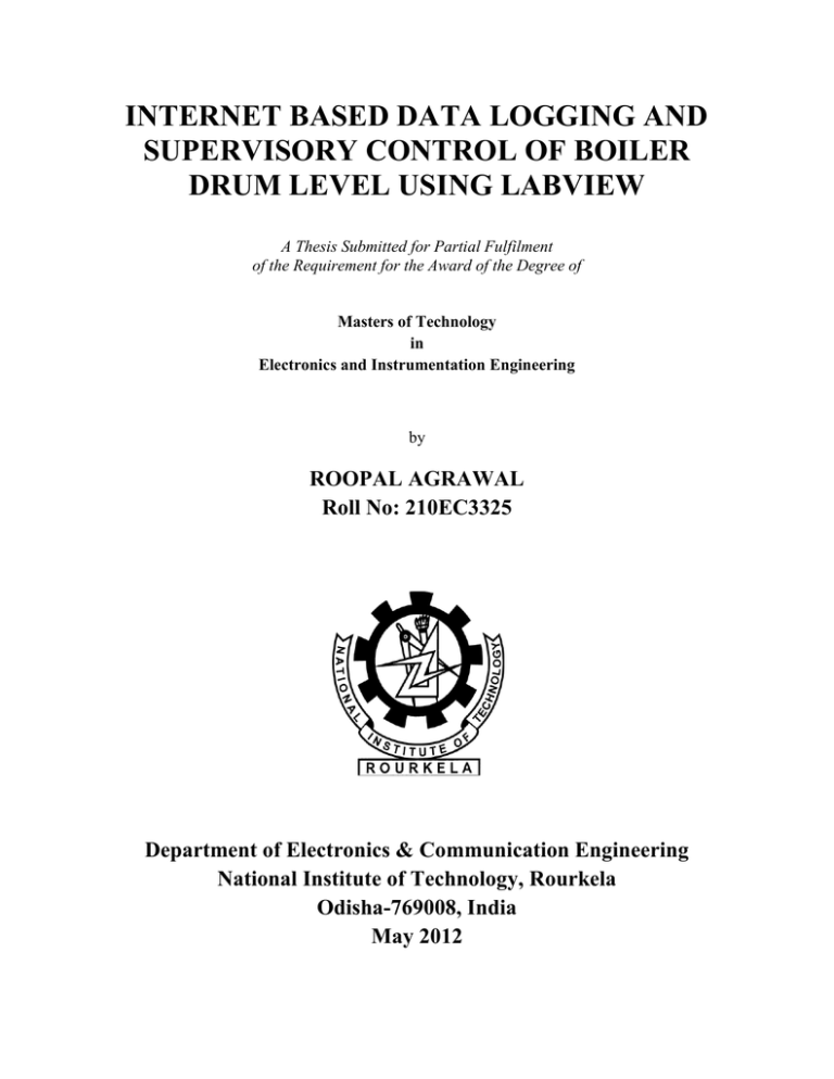 INTERNET BASED DATA LOGGING AND SUPERVISORY CONTROL OF BOILER INTERNET BASED DATA LOGGING AND SUPERVISORY CONTROL OF BOILER