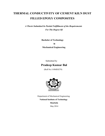 THERMAL CONDUCTIVITY OF CEMENT KILN DUST FILLED EPOXY COMPOSITES Pradeep Kumar Bal THERMAL CONDUCTIVITY OF CEMENT KILN DUST FILLED EPOXY COMPOSITES Pradeep Kumar Bal