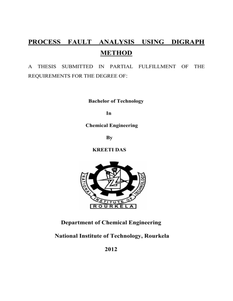 PROCESS FAULT ANALYSIS USING DIGRAPH METHOD : PROCESS FAULT ANALYSIS USING DIGRAPH METHOD :