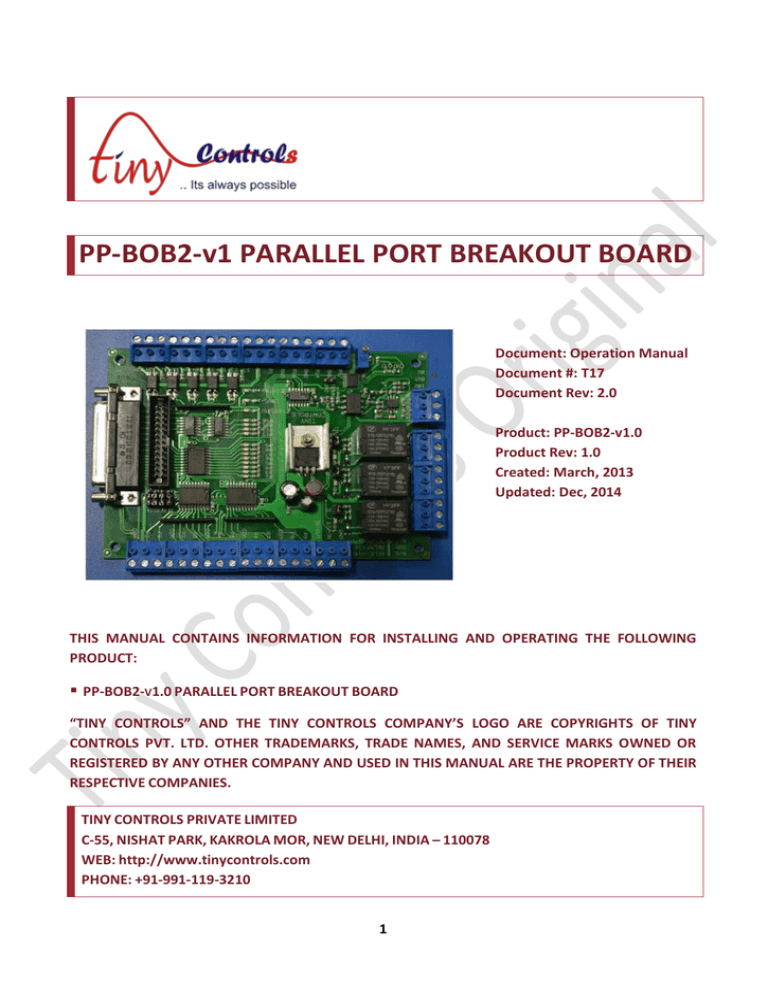 PP-BOB2-v1 PARALLEL PORT BREAKOUT BOARD PP-BOB2-v1 PARALLEL PORT BREAKOUT BOARD