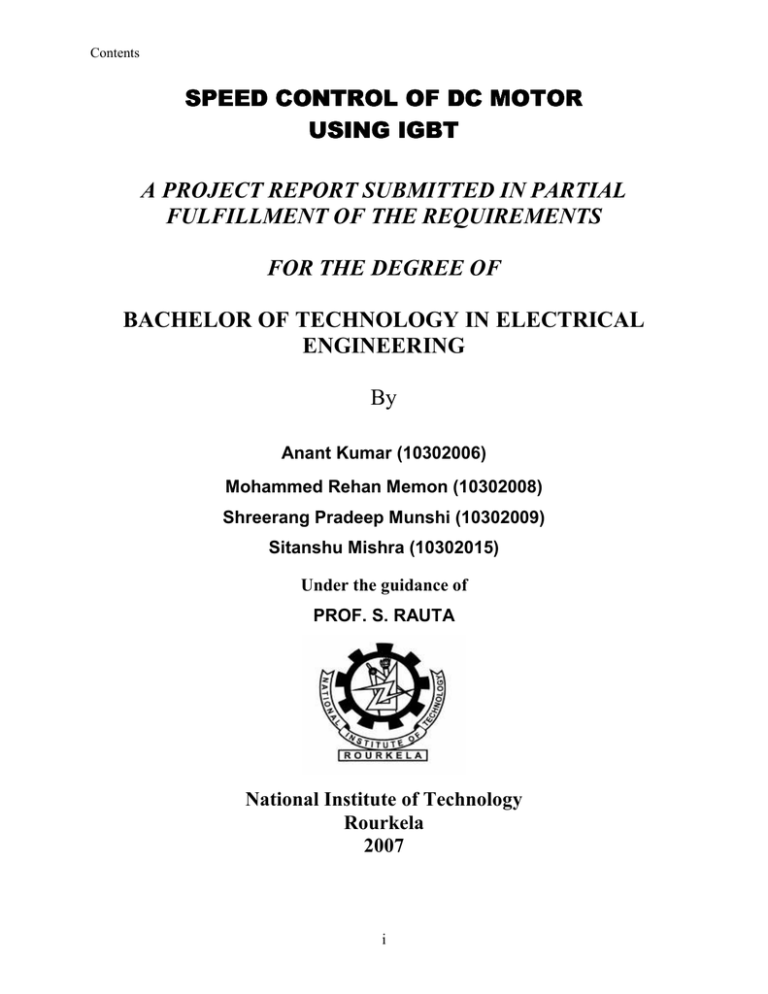 SPEED CONTROL OF DC MOTOR USING IGBT SPEED CONTROL OF DC MOTOR USING IGBT
