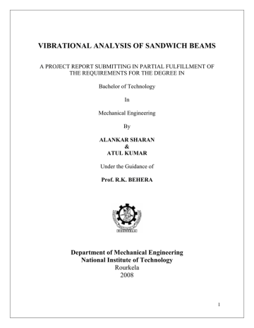 VIBRATIONAL ANALYSIS OF SANDWICH BEAMS VIBRATIONAL ANALYSIS OF SANDWICH BEAMS
