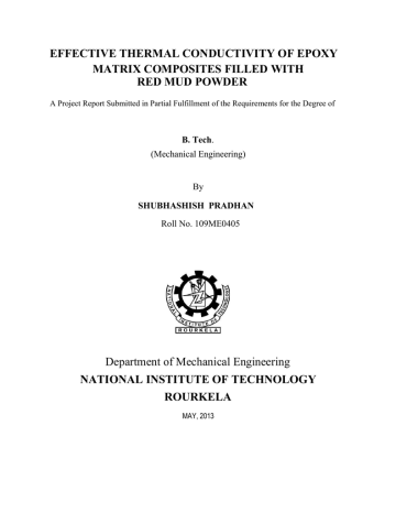 EFFECTIVE THERMAL CONDUCTIVITY OF EPOXY MATRIX COMPOSITES FILLED WITH RED MUD POWDER EFFECTIVE THERMAL CONDUCTIVITY OF EPOXY MATRIX COMPOSITES FILLED WITH RED MUD POWDER