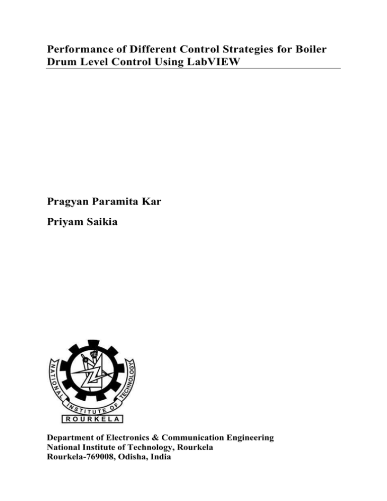 Performance of Different Control Strategies for Boiler Pragyan Paramita Kar Performance of Different Control Strategies for Boiler Pragyan Paramita Kar