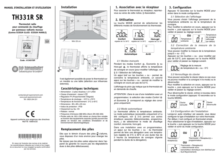 1. Association avec le récepteur 2. Utilisation MANUEL D'INSTALLATION ET D'UTILISATION 1. Association avec le récepteur 2. Utilisation MANUEL D'INSTALLATION ET D'UTILISATION