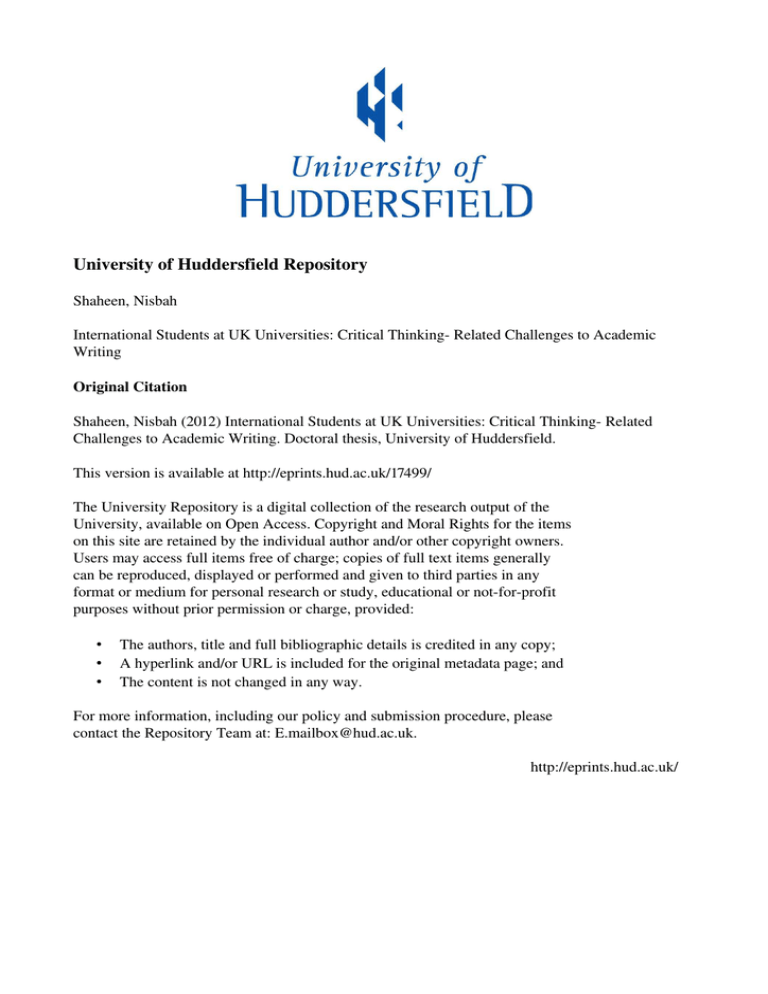 University of Huddersfield Repository University of Huddersfield Repository