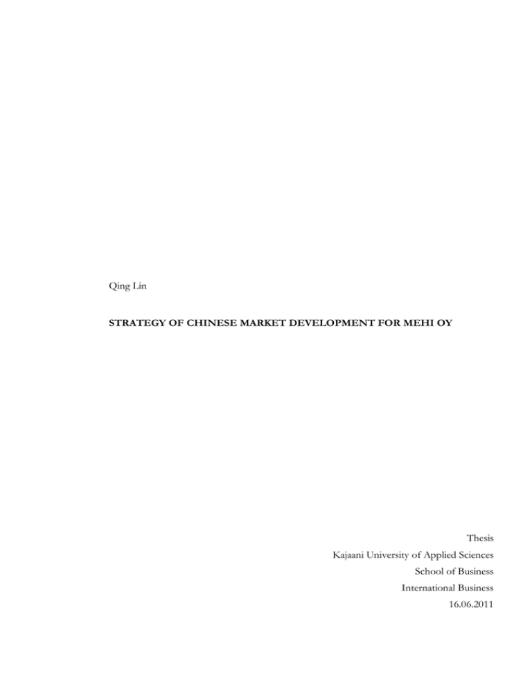 Qing Lin Thesis Kajaani University of Applied Sciences Qing Lin Thesis Kajaani University of Applied Sciences