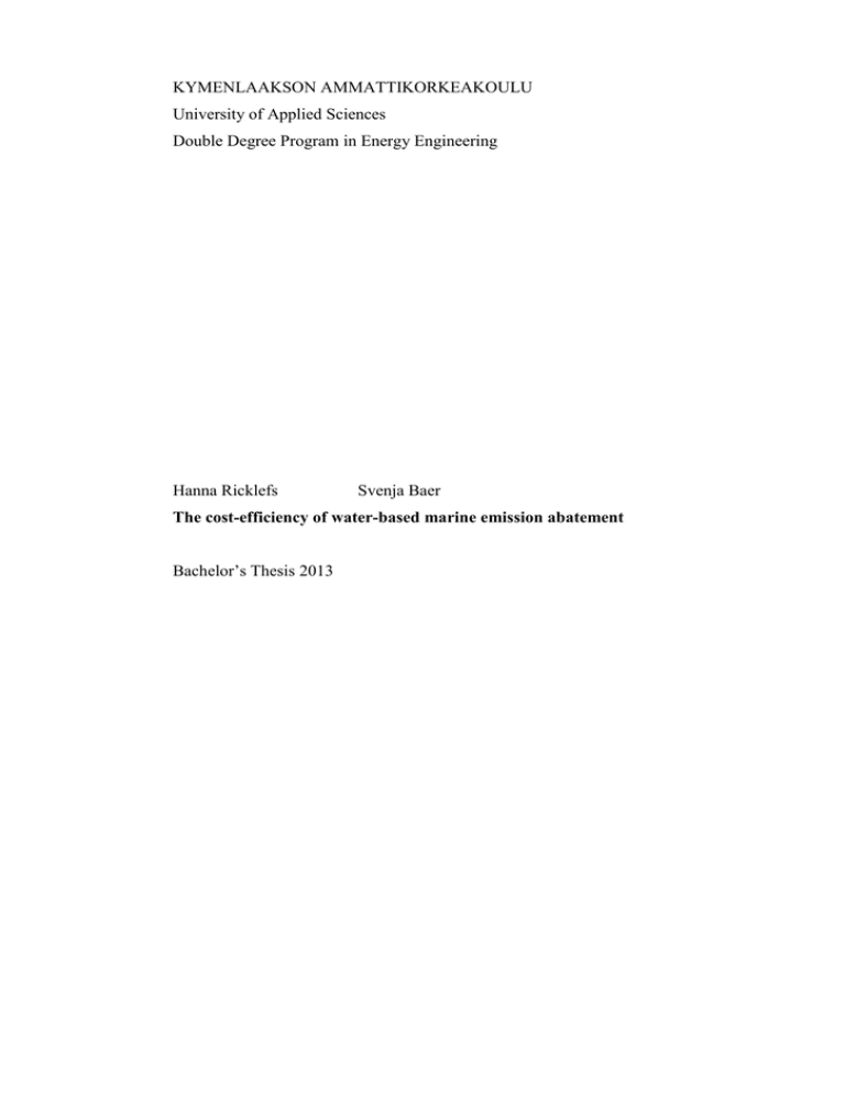 KYMENLAAKSON AMMATTIKORKEAKOULU University of Applied Sciences Double Degree Program in Energy Engineering KYMENLAAKSON AMMATTIKORKEAKOULU University of Applied Sciences Double Degree Program in Energy Engineering