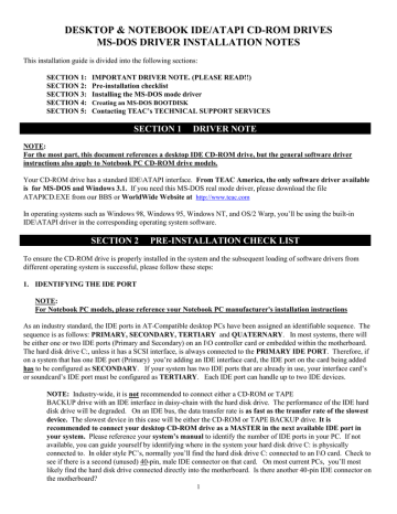 DESKTOP & NOTEBOOK IDE/ATAPI CD-ROM DRIVES MS-DOS DRIVER INSTALLATION NOTES | Manualzz DESKTOP & NOTEBOOK IDE/ATAPI CD-ROM DRIVES MS-DOS DRIVER INSTALLATION NOTES | Manualzz
