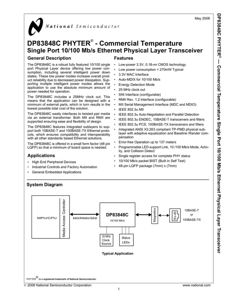 DP83848CVVX/NOPB скачать даташит DP83848CVVX/NOPB скачать даташит