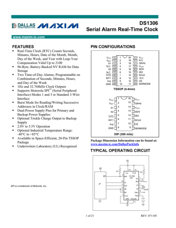 DS1306 Serial Alarm Real-Time Clock FEATURES DS1306 Serial Alarm Real-Time Clock FEATURES