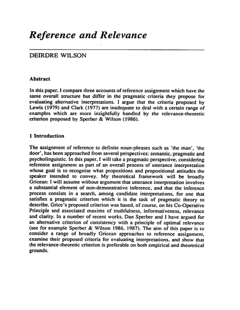 Reference and Relevance Reference and Relevance