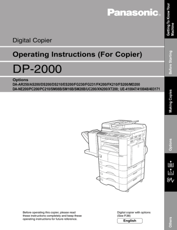DP-2000 Operating Instructions (For Copier) Digital Copier DP-2000 Operating Instructions (For Copier) Digital Copier