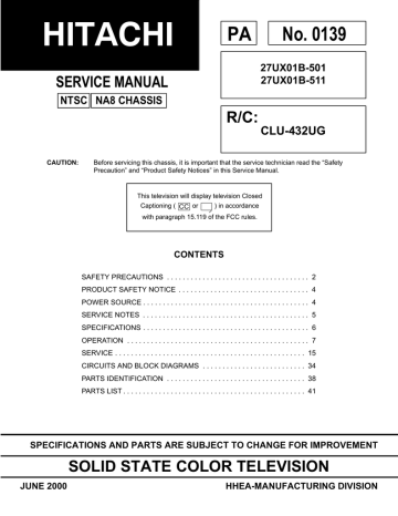 Hitachi 27UX01B-511, 27UX01B-501 User manual Hitachi 27UX01B-511, 27UX01B-501 User manual