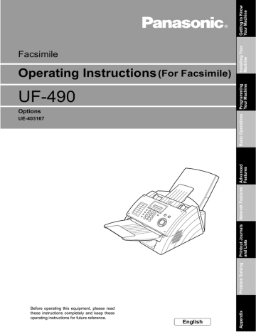 UF-490 Operating Instructions (For Facsimile) Facsimile UF-490 Operating Instructions (For Facsimile) Facsimile