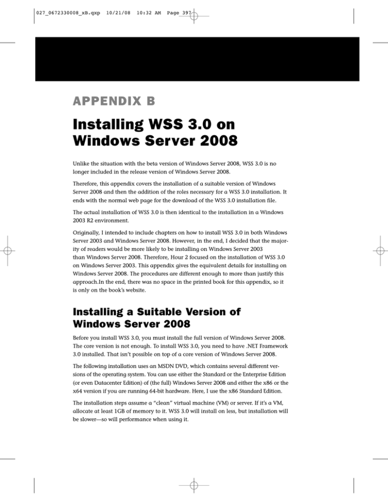 Installing WSS 3.0 on Windows Server 2008 APPENDIX B CurrentH1 Installing WSS 3.0 on Windows Server 2008 APPENDIX B CurrentH1