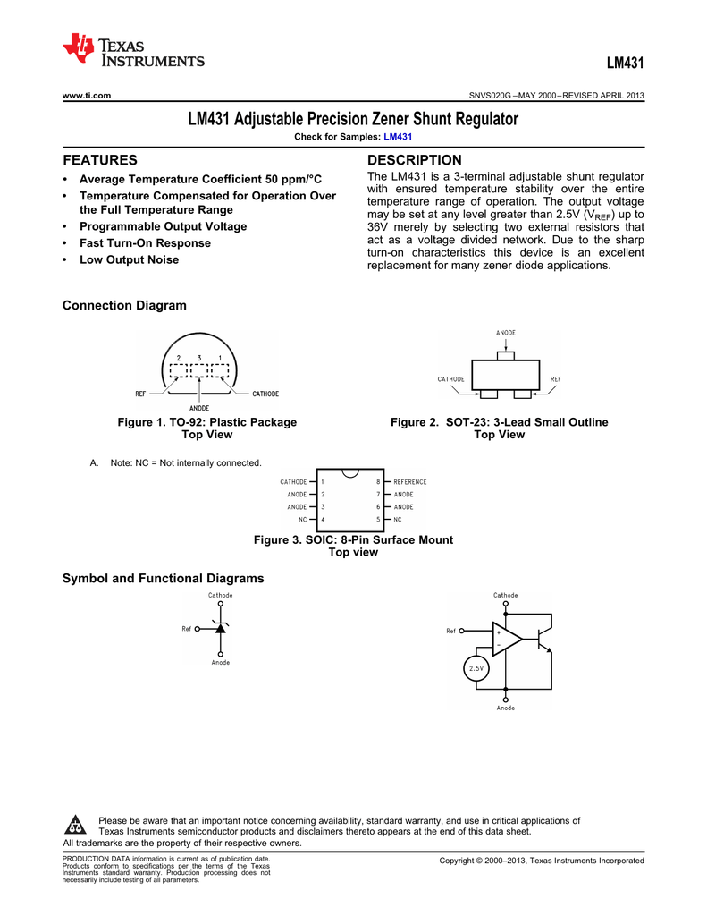 Lm Zener Shunt Regulator Pinout Features Circuit Off