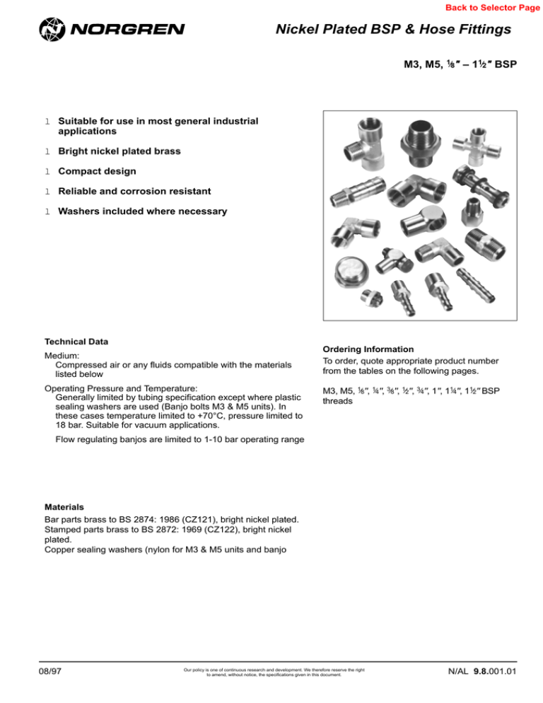 Nickel Plated BSP & Hose Fittings M3, M5, " Nickel Plated BSP & Hose Fittings M3, M5, "