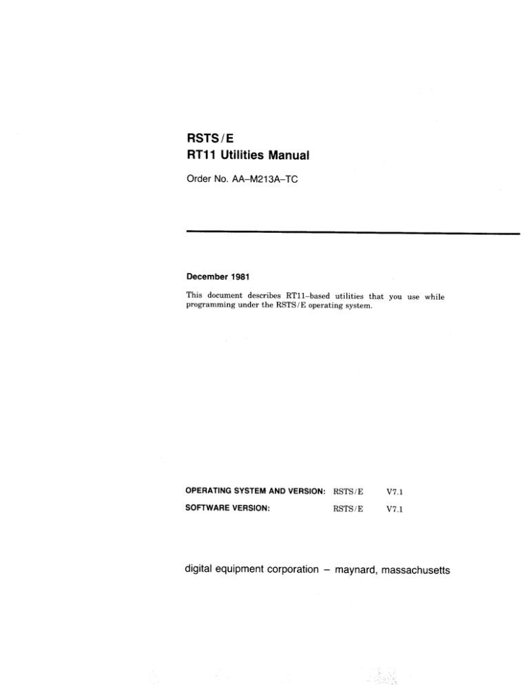 RT11 Utilities Manual RT11 Utilities Manual