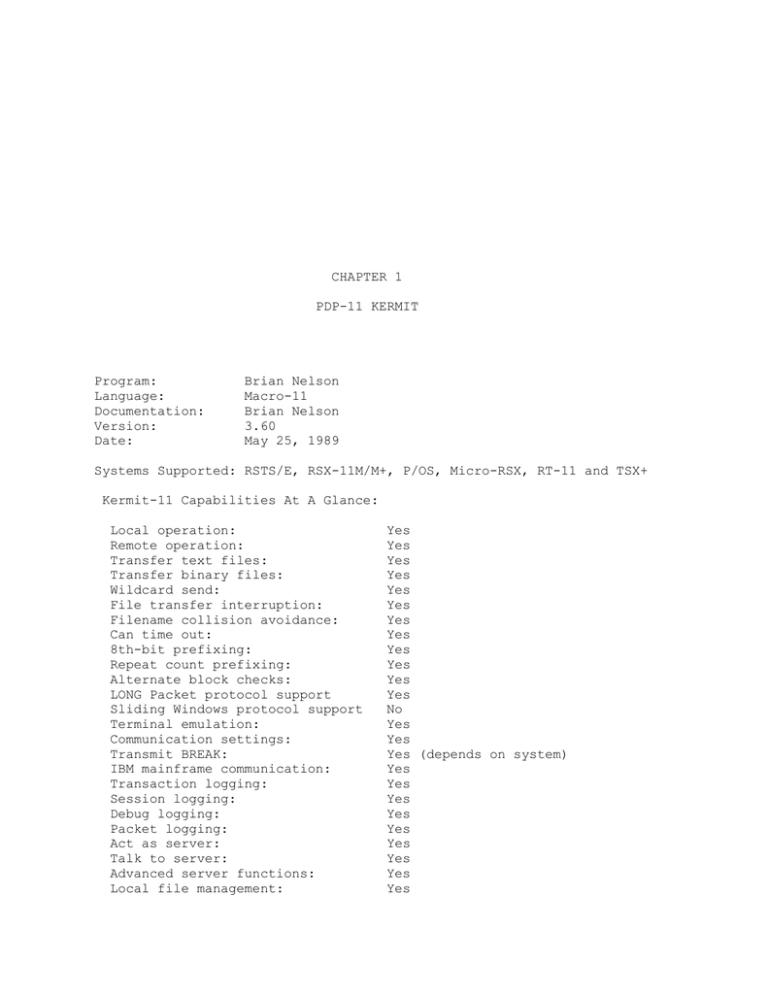 CHAPTER 1 PDP-11 KERMIT CHAPTER 1 PDP-11 KERMIT