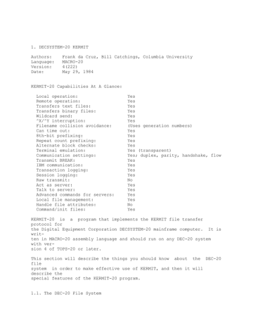 1. DECSYSTEM-20 KERMIT Language: MACRO-20 1. DECSYSTEM-20 KERMIT Language: MACRO-20