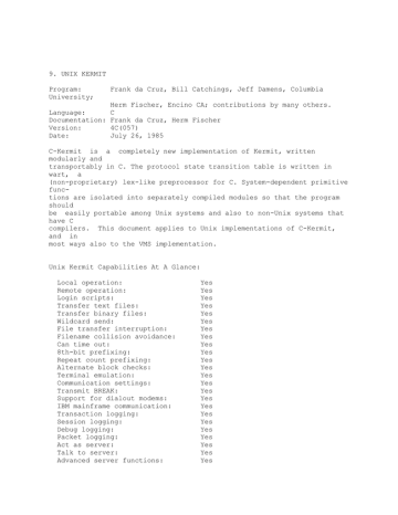 9. UNIX KERMIT University; 9. UNIX KERMIT University;