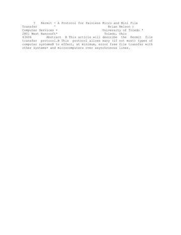 ? Kermit - A Protocol for Painless Micro... Transfer ' ... ? Kermit - A Protocol for Painless Micro... Transfer ' ...