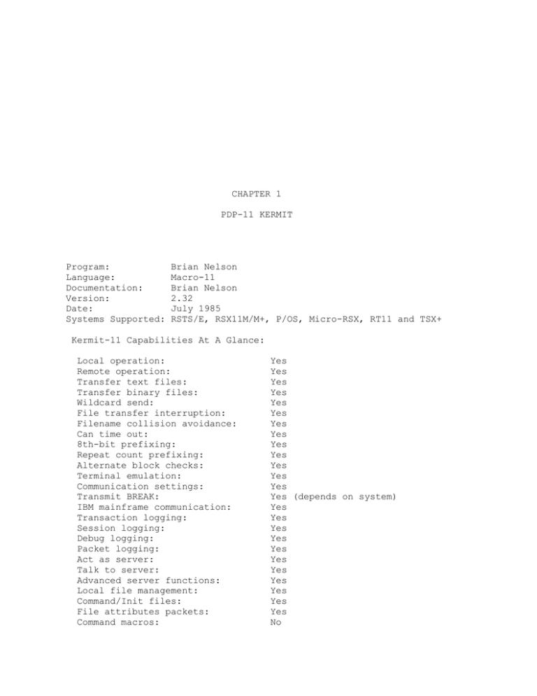 CHAPTER 1 PDP-11 KERMIT CHAPTER 1 PDP-11 KERMIT