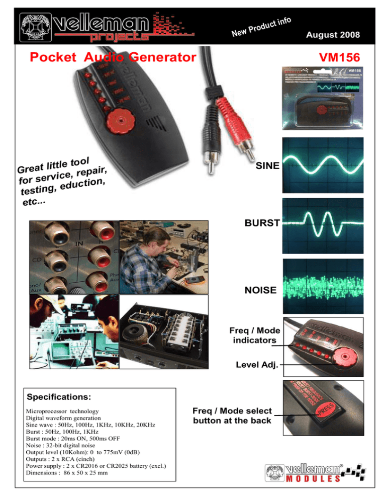 Pocket Audio Generator VM156 SINE BURST Pocket Audio Generator VM156 SINE BURST