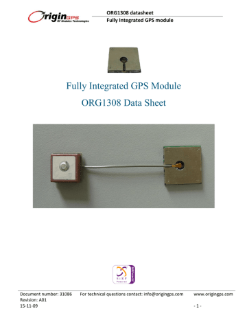 Fully Integrated GPS Module ORG1308 Data Sheet ORG1308 datasheet | Manualzz