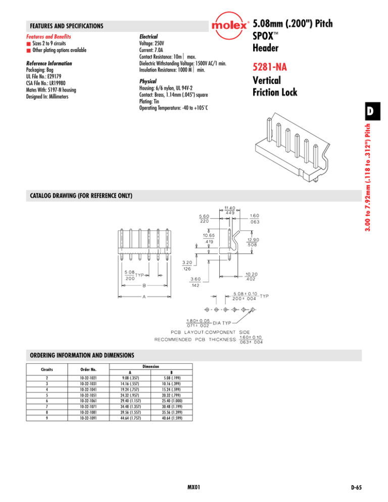 5.08mm (.200") Pitch SPOX Header 5.08mm (.200") Pitch SPOX Header