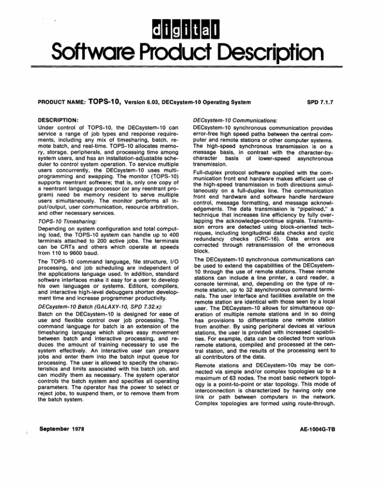 mamaomo Software Product Description TOPS-10, mamaomo Software Product Description TOPS-10,