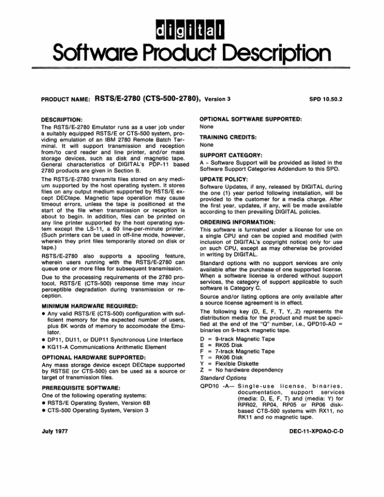 mDmDomo Software Product Description RSTS/E-2780 (CTS-500-2780), mDmDomo Software Product Description RSTS/E-2780 (CTS-500-2780),