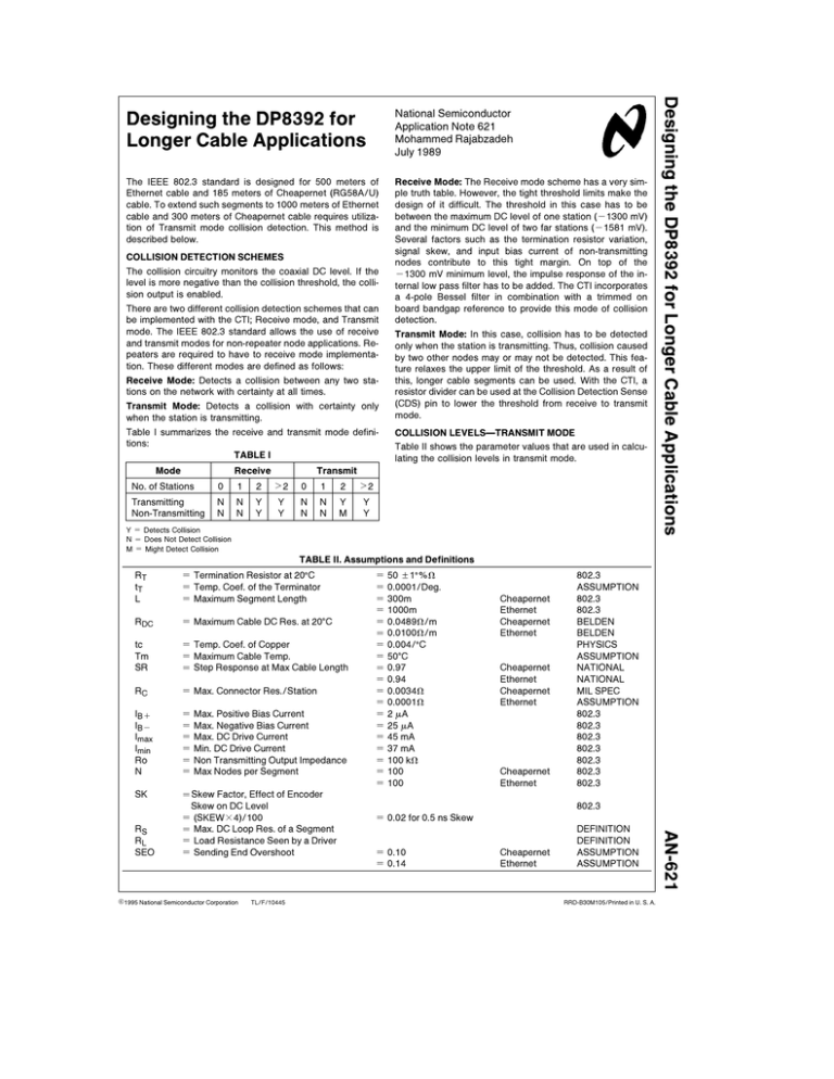 Designing the DP8392 for Longer Cable Applications Designing the Designing the DP8392 for Longer Cable Applications Designing the
