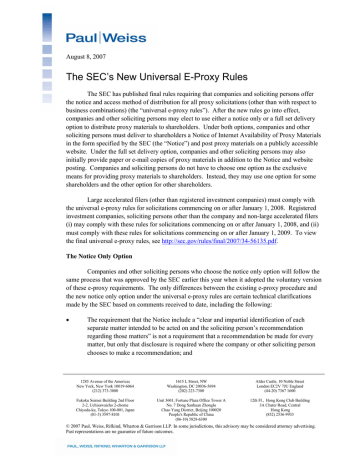 The SEC’s New Universal E-Proxy Rules The SEC’s New Universal E-Proxy Rules