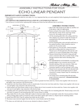 ECHO LINEAR PENDANT ASSEMBLY INSTRUCTIONS FOR YOUR IMPORTANT SAFETY INSTRUCTIONS: | Manualzz