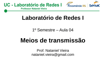 Meios de transmissão Laboratório de Redes I 1º Semestre – Aula 04 Meios de transmissão Laboratório de Redes I 1º Semestre – Aula 04
