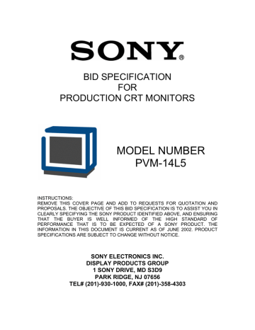 MODEL NUMBER PVM-14L5 BID SPECIFICATION MODEL NUMBER PVM-14L5 BID SPECIFICATION