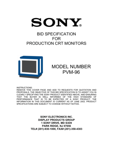 MODEL NUMBER PVM-96 BID SPECIFICATION MODEL NUMBER PVM-96 BID SPECIFICATION