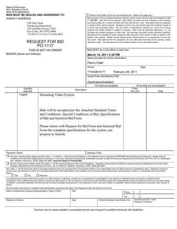 BIDS MUST BE SEALED AND ADDRESSED TO: BIDS MUST BE SEALED AND ADDRESSED TO: