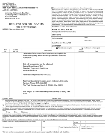 BIDS MUST BE SEALED AND ADDRESSED TO: State of Wisconsin DOA-3070 (R08/2003) BIDS MUST BE SEALED AND ADDRESSED TO: State of Wisconsin DOA-3070 (R08/2003)