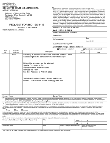 BIDS MUST BE SEALED AND ADDRESSED TO: State of Wisconsin DOA-3070 (R08/2003) BIDS MUST BE SEALED AND ADDRESSED TO: State of Wisconsin DOA-3070 (R08/2003)