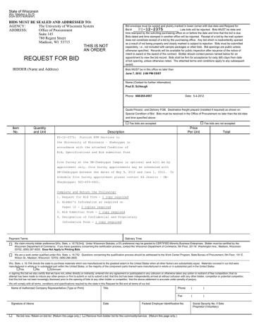 BIDS MUST BE SEALED AND ADDRESSED TO: AGENCY: State of Wisconsin BIDS MUST BE SEALED AND ADDRESSED TO: AGENCY: State of Wisconsin