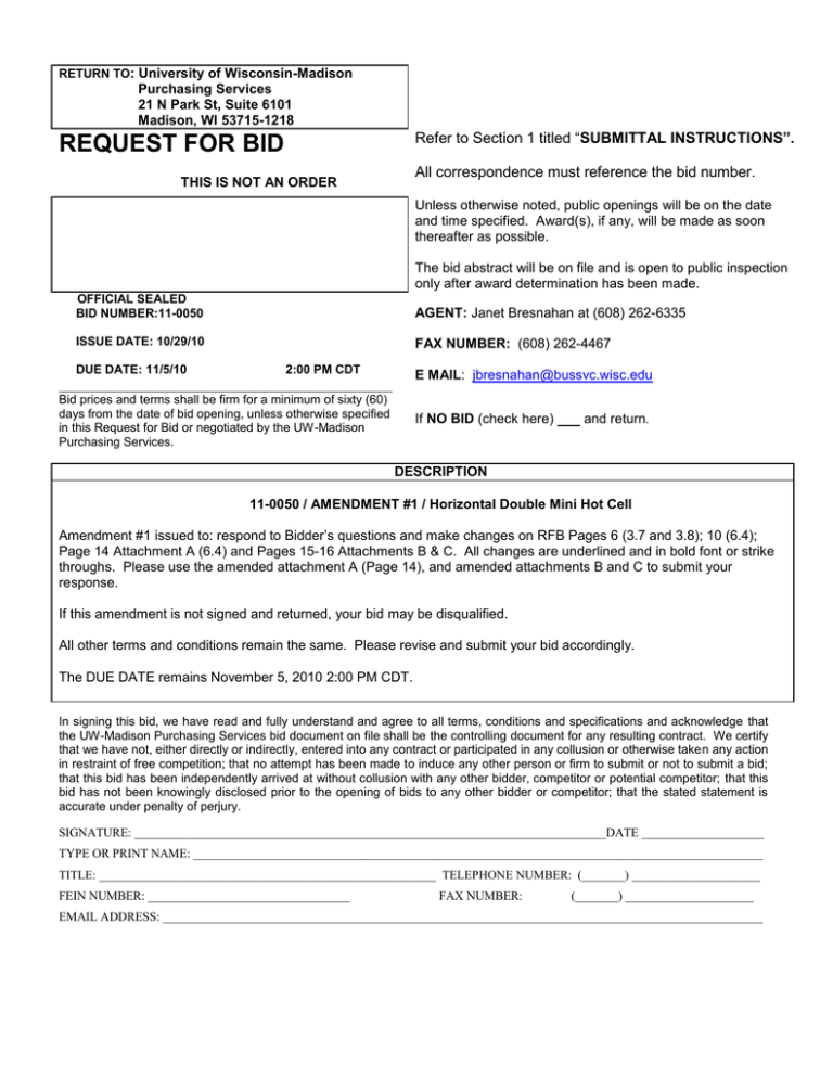 REQUEST FOR BID Refer to Section 1 titled “ REQUEST FOR BID Refer to Section 1 titled “