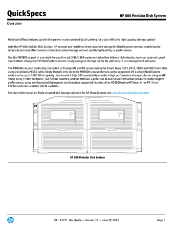 QuickSpecs HP 600 Modular Disk System Overview QuickSpecs HP 600 Modular Disk System Overview