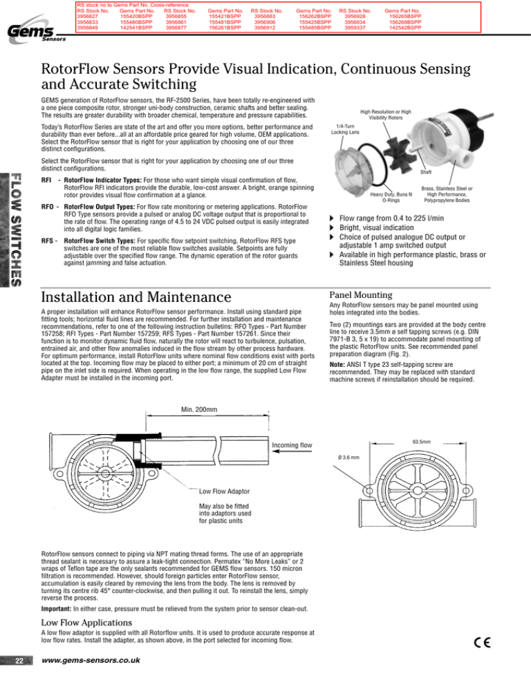 RotorFlow Sensors Provide Visual Indication, Continuous Sensing and Accurate Switching RotorFlow Sensors Provide Visual Indication, Continuous Sensing and Accurate Switching