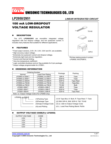 LP2950/2951 100 mA LOW-DROPOUT VOLTAGE REGULATOR LP2950/2951 100 mA LOW-DROPOUT VOLTAGE REGULATOR