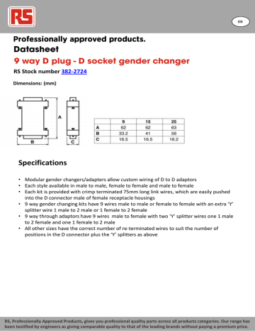 Specifications 382-2724 Specifications 382-2724