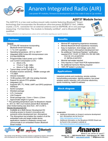 Anaren Integrated Radio (AIR) A20737 Module Series Anaren Integrated Radio (AIR) A20737 Module Series